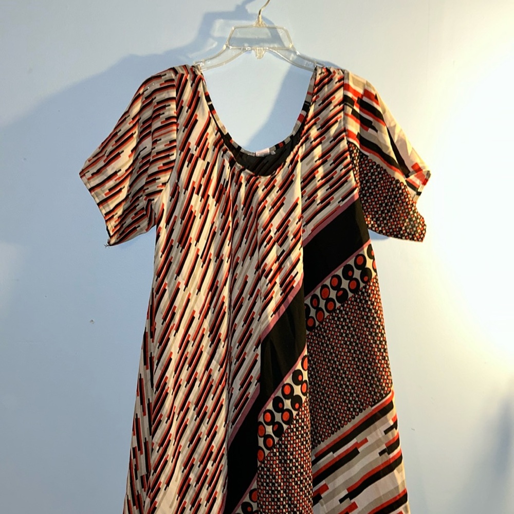 Royal Paisley orange black tan graphic print swing dress osfm plus size 1x